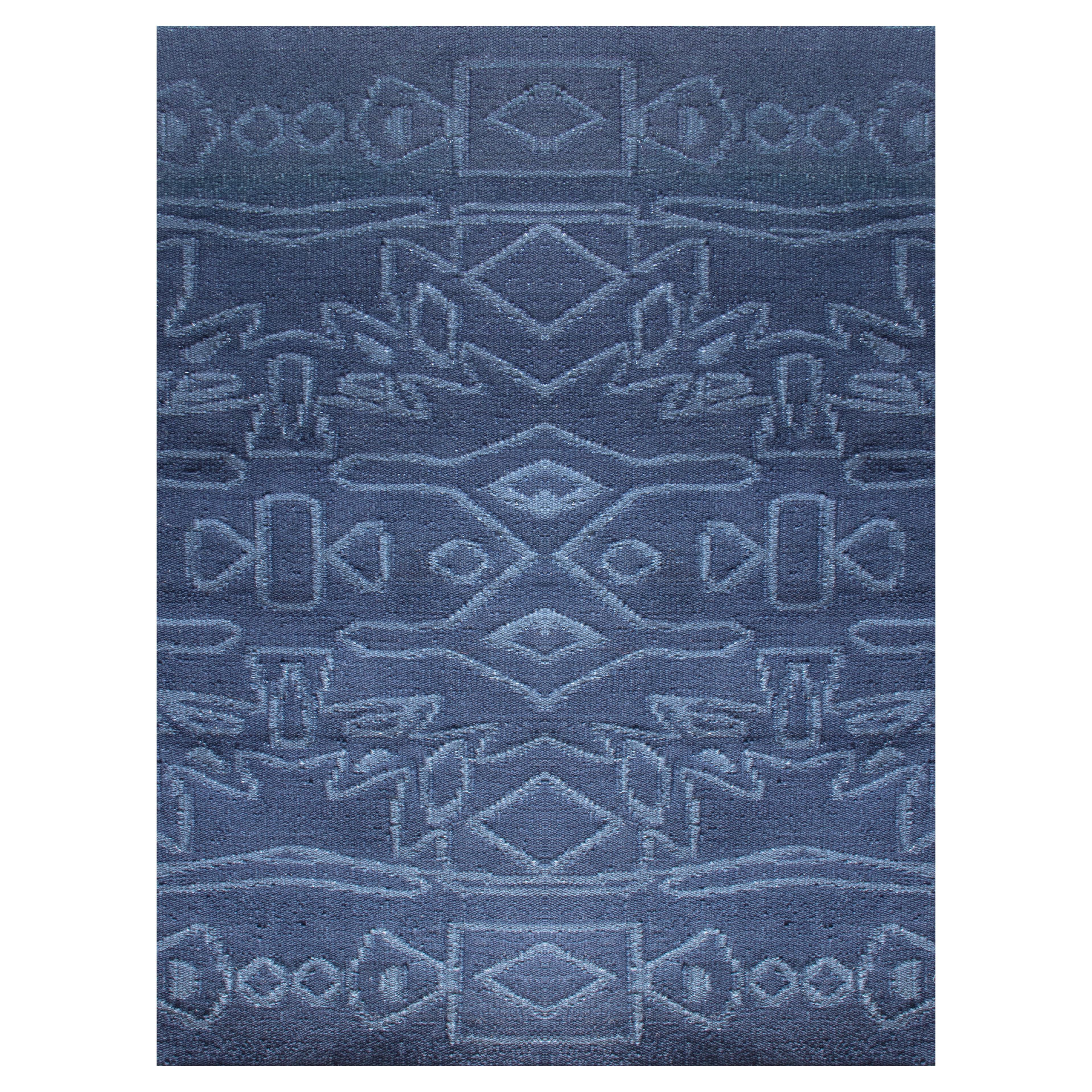 Tapis à tissage plat indigo Eskayel, Akimbo en vente