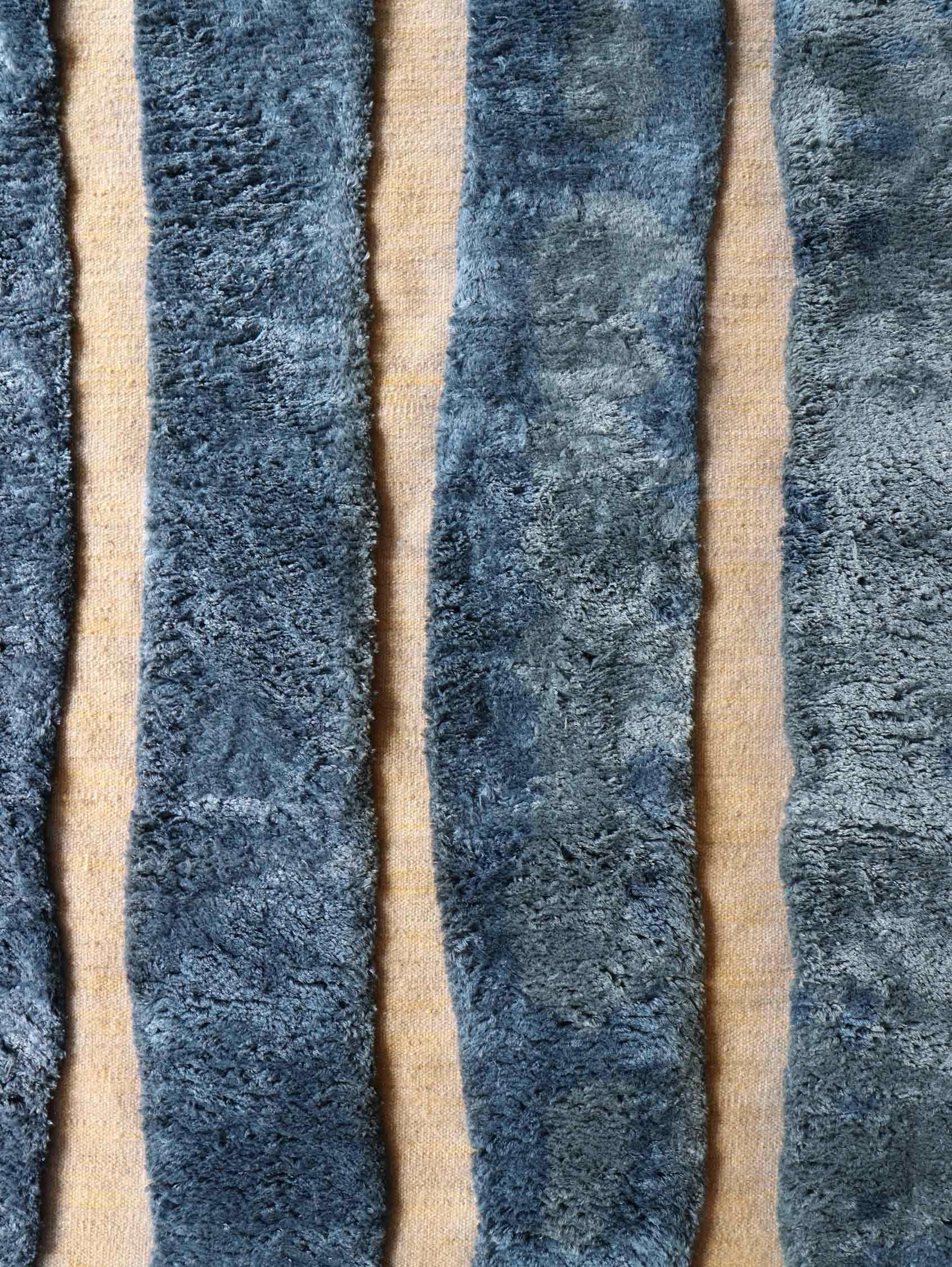Hand-Knotted Eskayel, Bold Stripe, Thalassa Rug, Merino Wool/NZ Wool Moroccan Flatweave For Sale