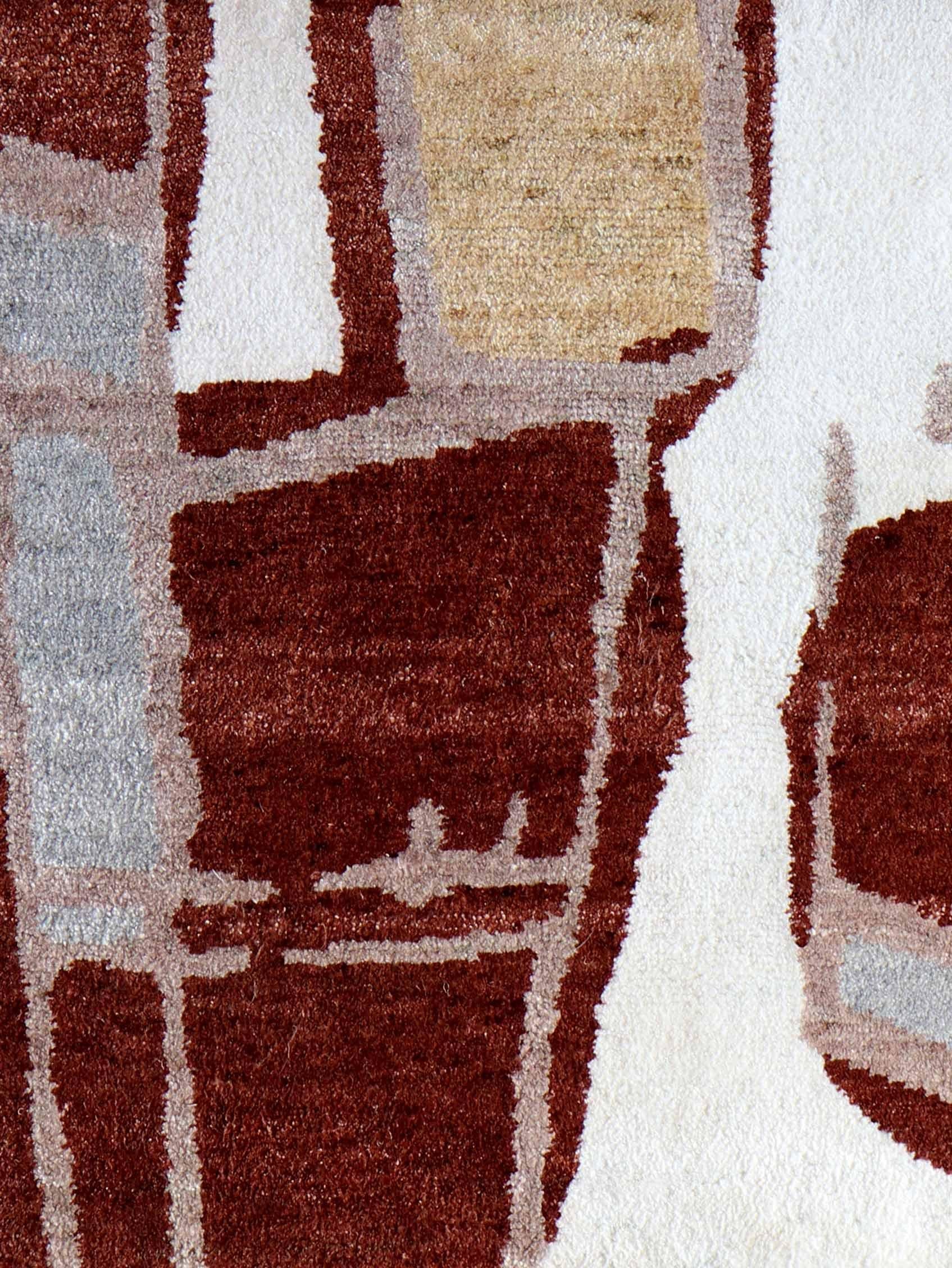 Noué à la main Tapis Eskayel, Quotidiana, Sienne brûlée, tissage croisé en laine Matka/Nouvelle-Zélande en vente