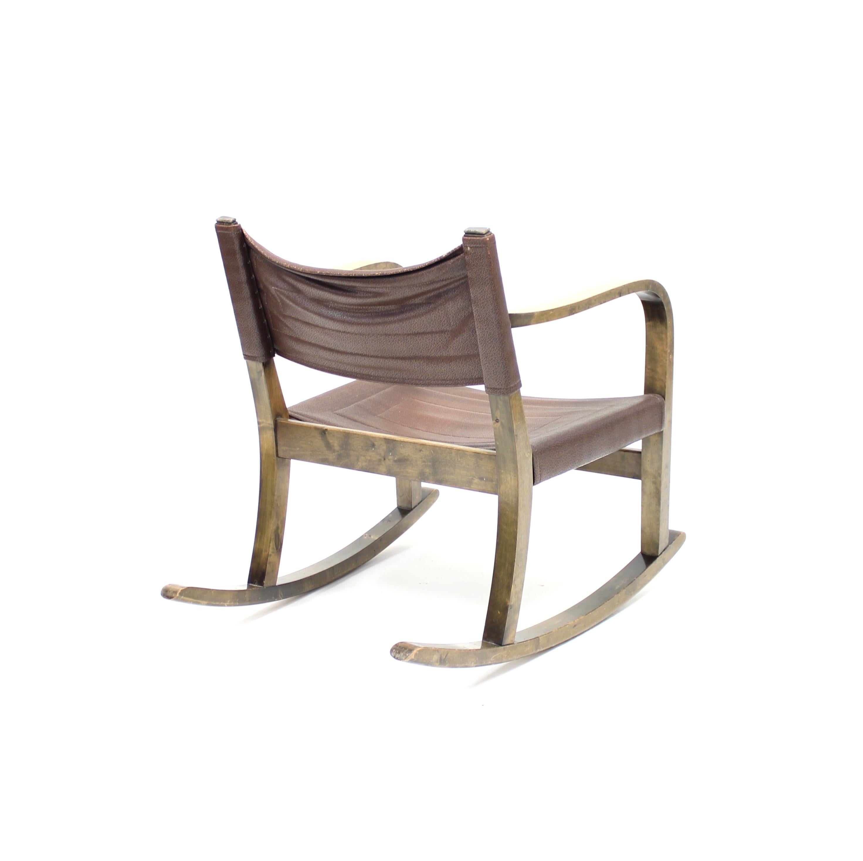 Faux Leather Eskil Sundahl Art Deco Rocking Chair for Bodafors, 1930s For Sale