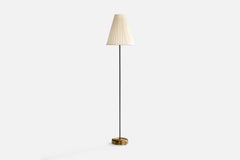 Eskilstuna Elektofabrik, Stehlampe, Messing, Metall, Stoff, Schweden, 1950er Jahre