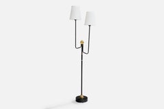 Eskilstuna Elektrofabrik, Floor Lamp, Brass, Metal, Fabric, Sweden 1960s