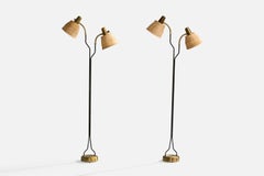 Eskilstuna Elektrofabrik, Floor Lamp, Brass, Metal, Rattan, Sweden 1960s