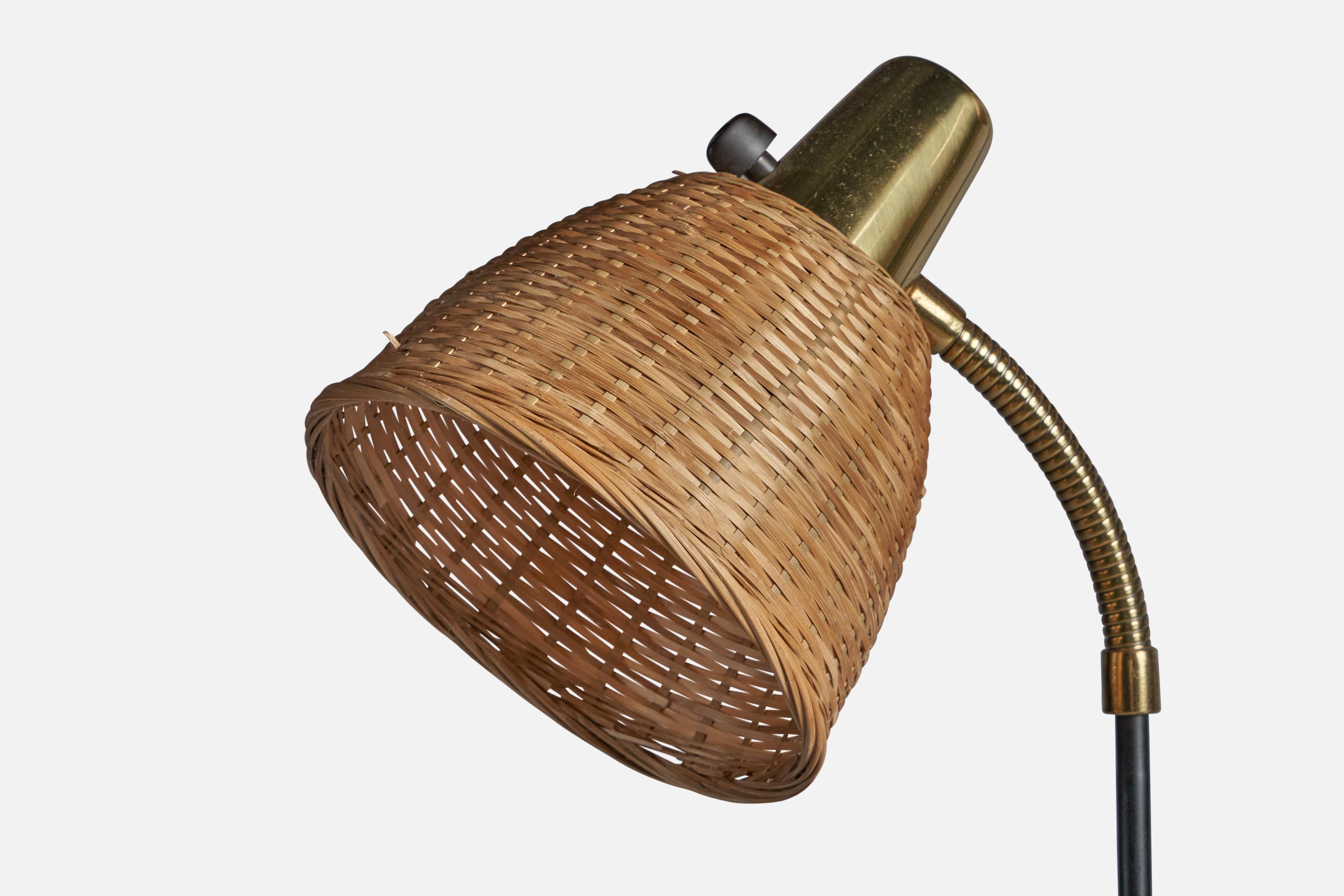 Mid-Century Modern Eskilstuna Elektrofabrik, Floor Lamp, Brass, Metal, Rattan, Sweden 1960s For Sale