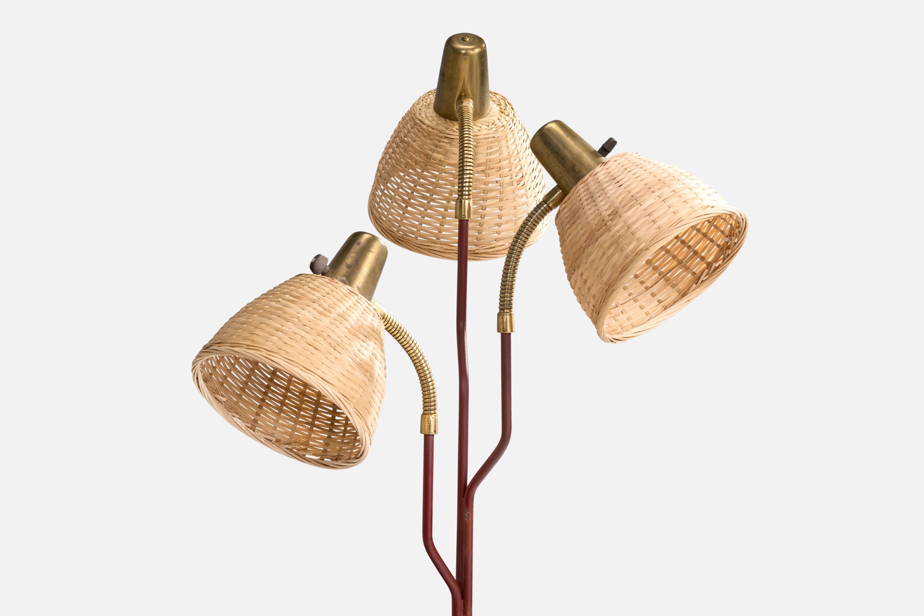 Mid-Century Modern Eskilstuna Elektrofabrik, Floor Lamp, Brass, Metal, Rattan, Sweden 1960s For Sale