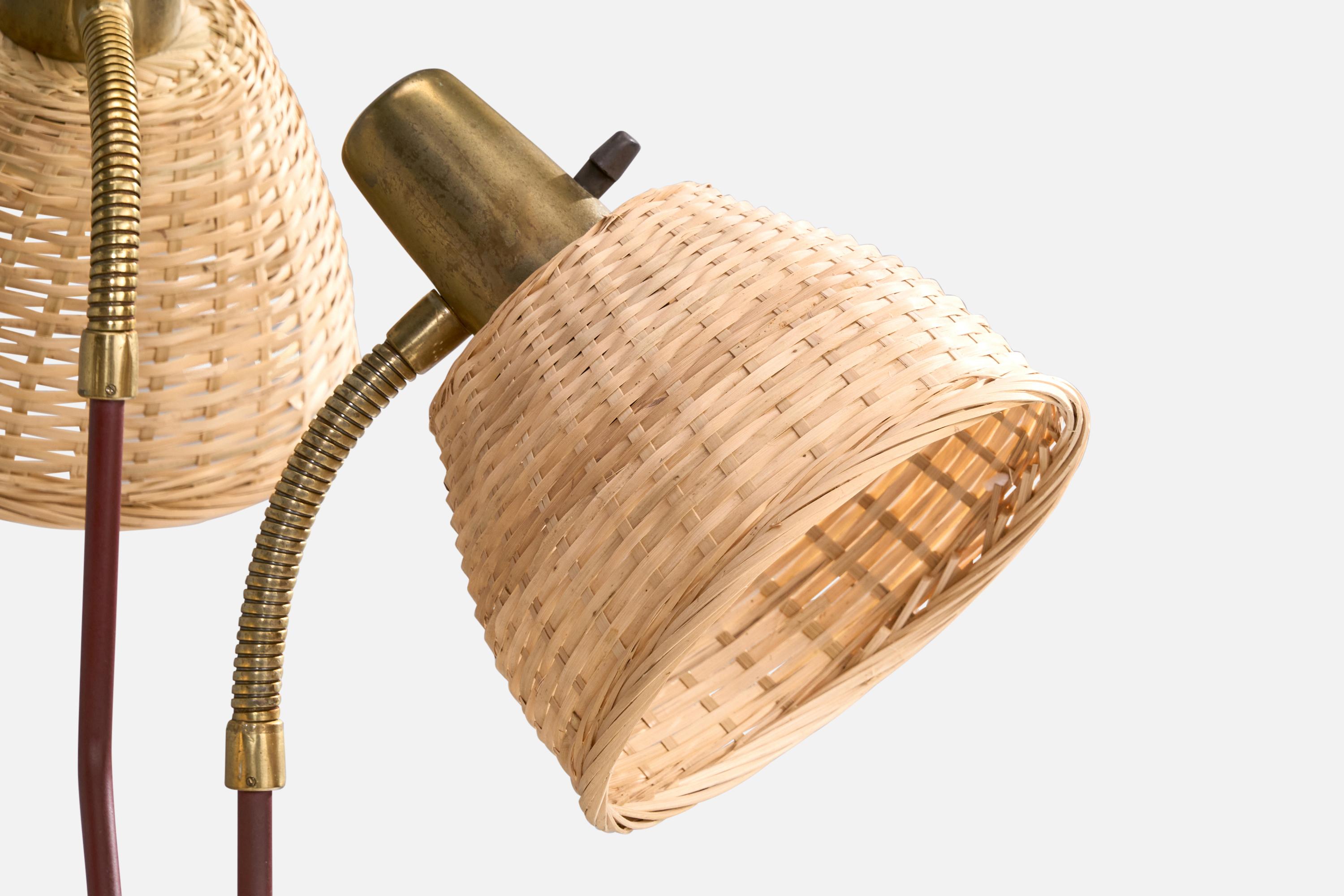 Swedish Eskilstuna Elektrofabrik, Floor Lamp, Brass, Metal, Rattan, Sweden 1960s For Sale