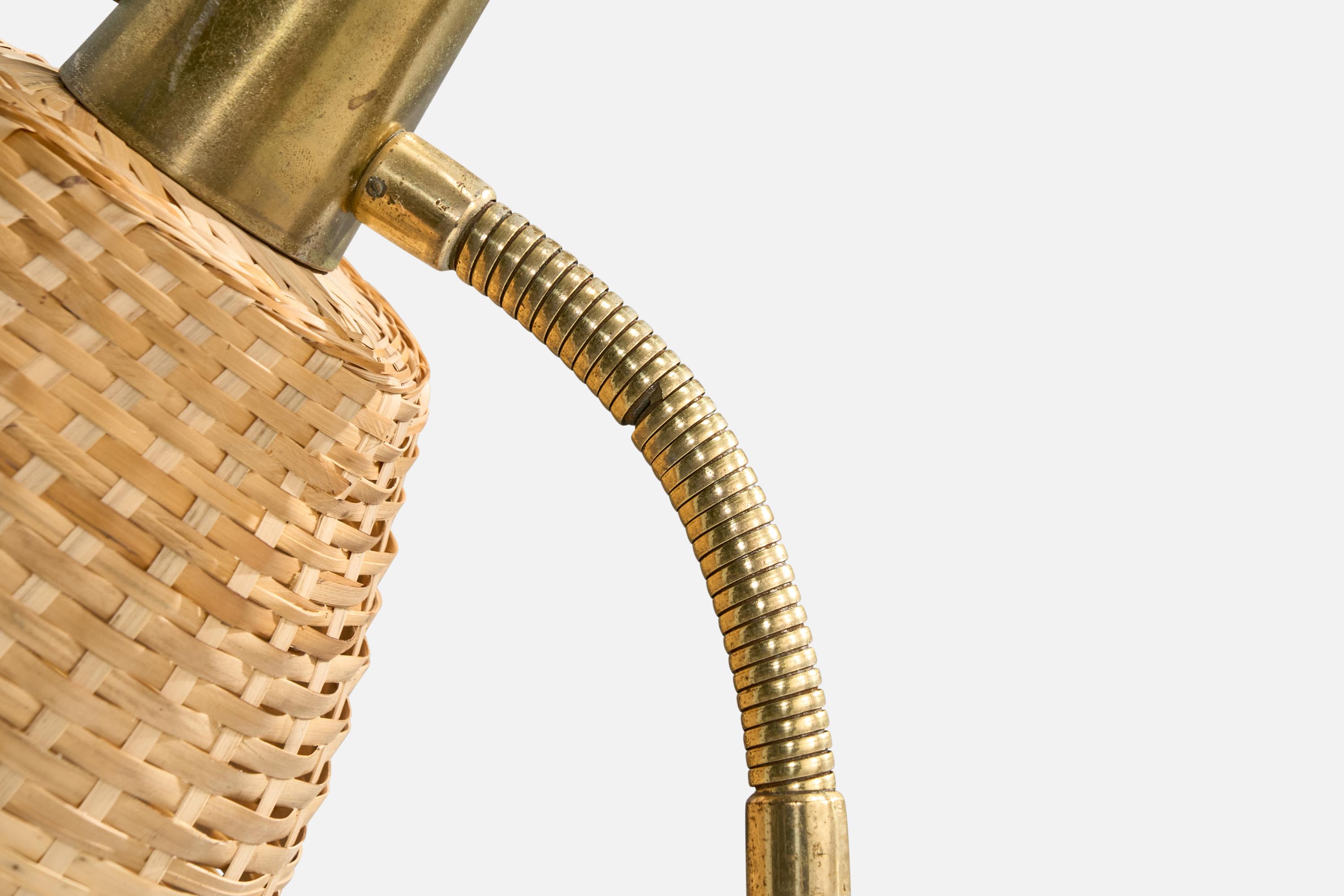Mid-20th Century Eskilstuna Elektrofabrik, Floor Lamp, Brass, Metal, Rattan, Sweden 1960s For Sale