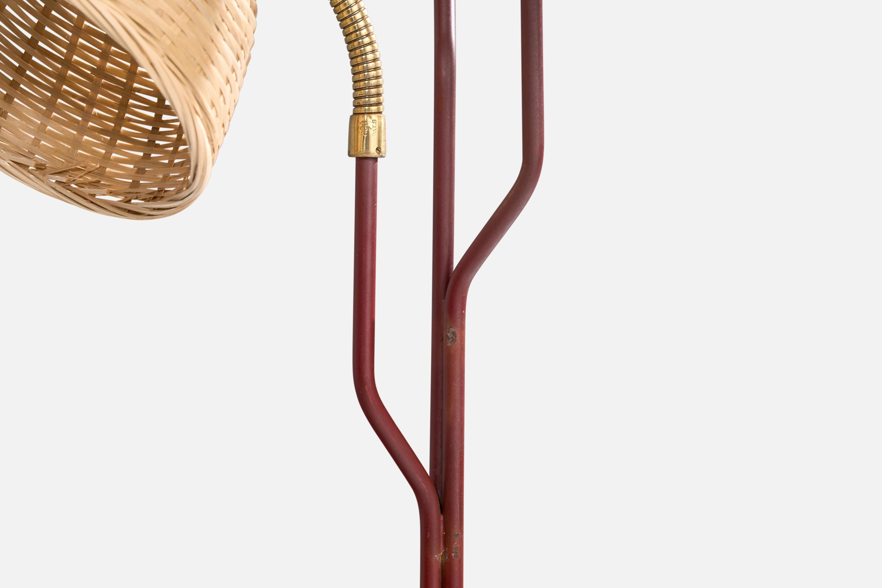 Mid-20th Century Eskilstuna Elektrofabrik, Floor Lamp, Brass, Metal, Rattan, Sweden 1960s For Sale