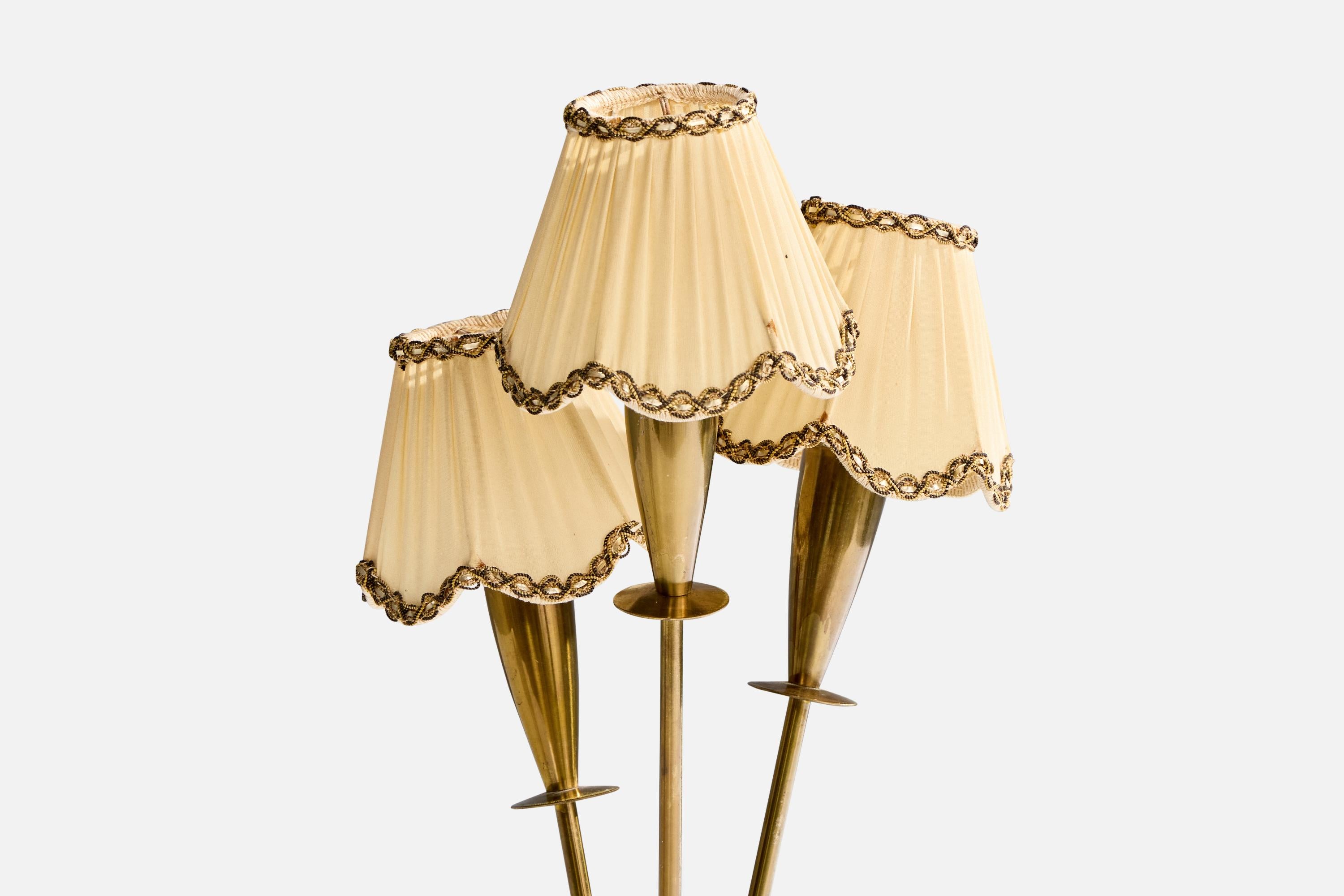 Mid-Century Modern Eskilstuna Elektrofabrik, Table Lamp, Brass, Fabric, Sweden, 1950s For Sale