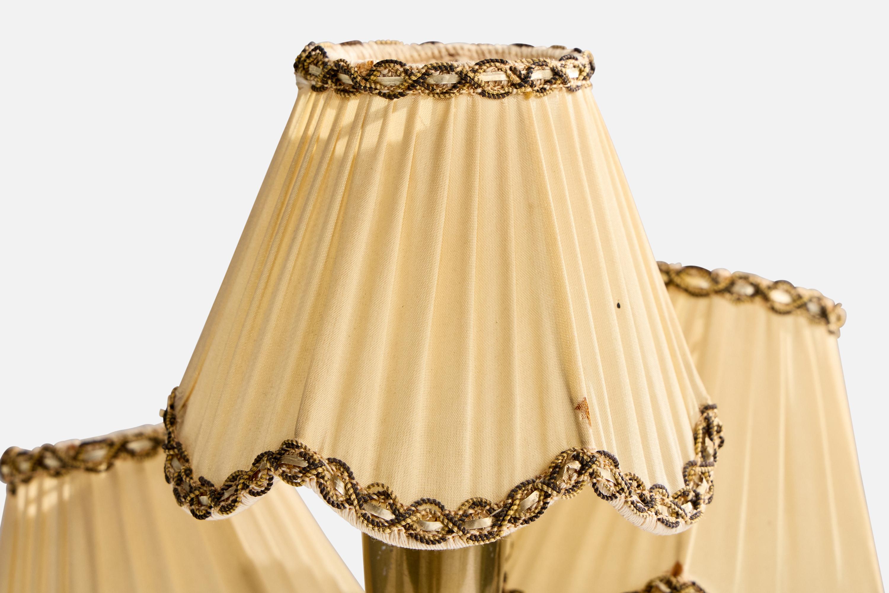 Swedish Eskilstuna Elektrofabrik, Table Lamp, Brass, Fabric, Sweden, 1950s For Sale