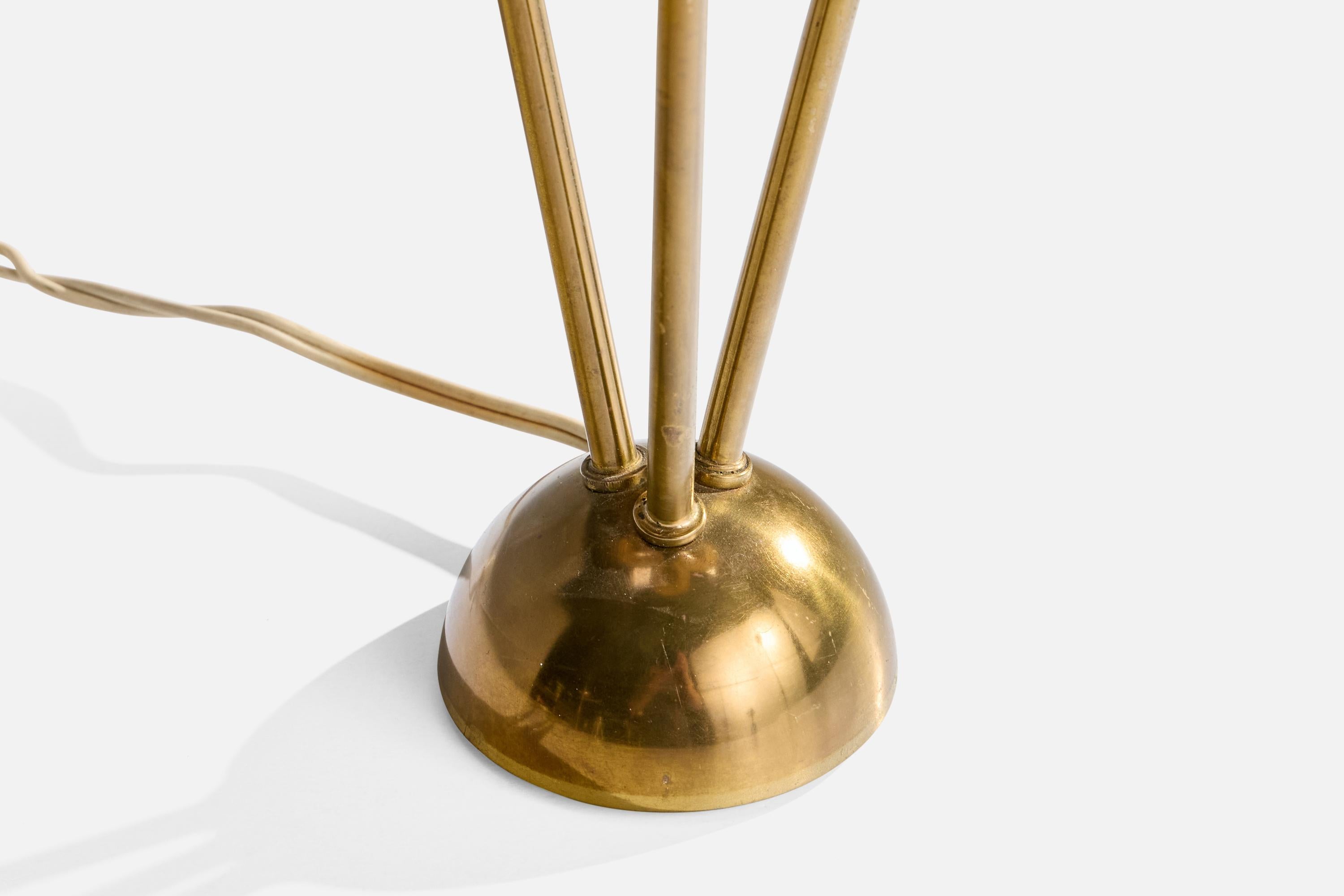 Mid-20th Century Eskilstuna Elektrofabrik, Table Lamp, Brass, Fabric, Sweden, 1950s For Sale
