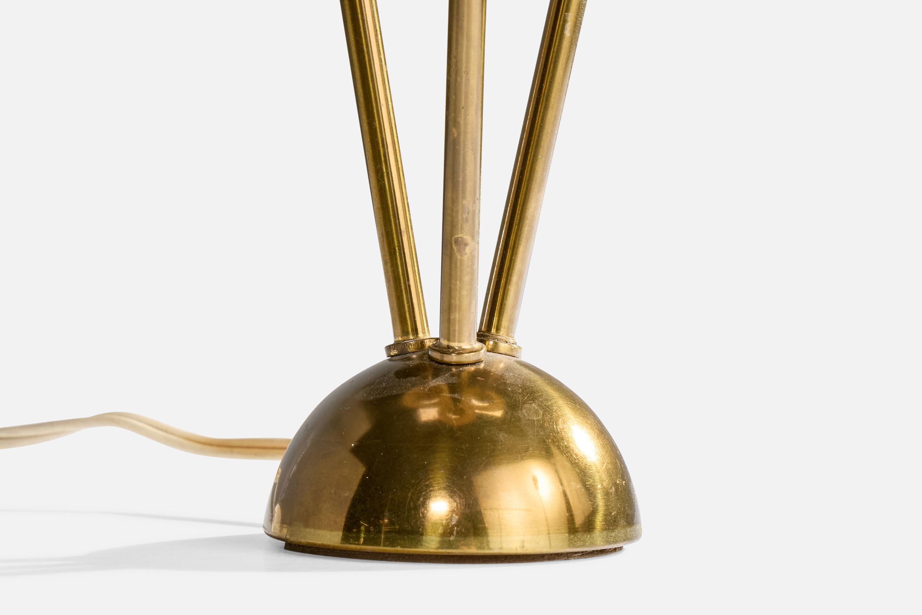 Eskilstuna Elektrofabrik, Table Lamp, Brass, Fabric, Sweden, 1950s For Sale 1