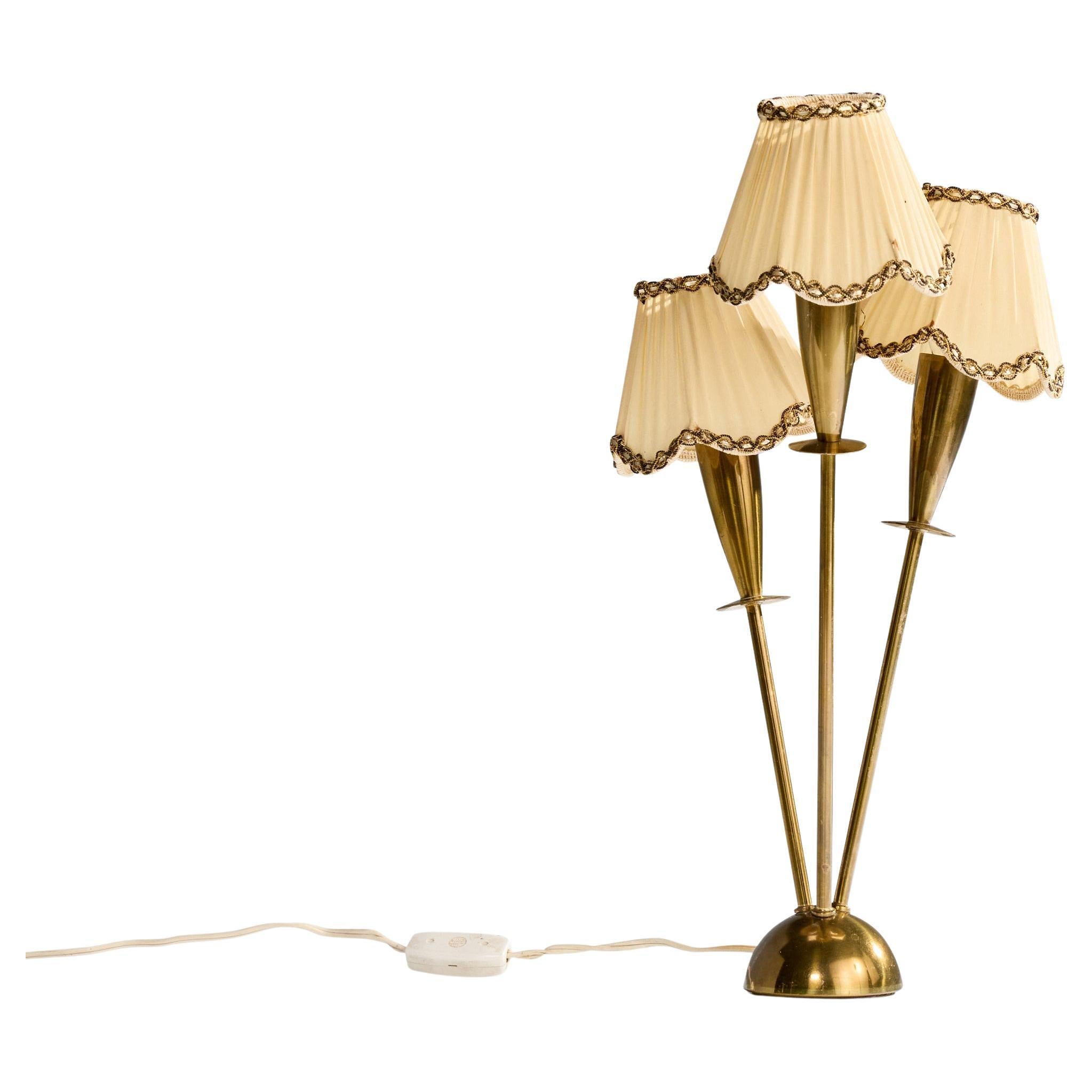 Eskilstuna Elektrofabrik, Table Lamp, Brass, Fabric, Sweden, 1950s For Sale