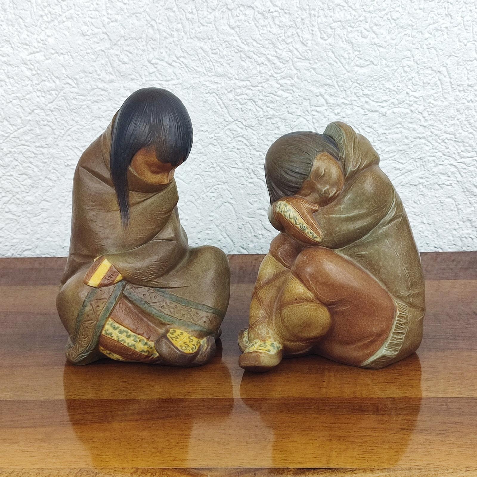 Mid-Century Modern Eskimo Boy and Eskimo Girl by Lladro, Design Juan Herta, Set of 2, Spain 1970s For Sale