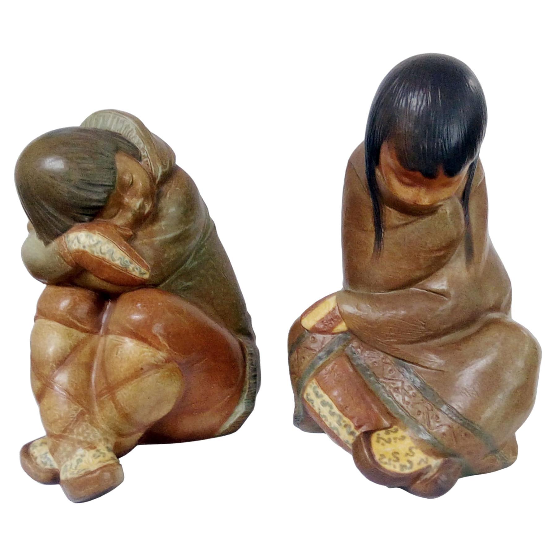 Eskimo Boy e Eskimo Girl di Lladro, Design Juan Herta, Set di 2, Spagna anni '70 in vendita