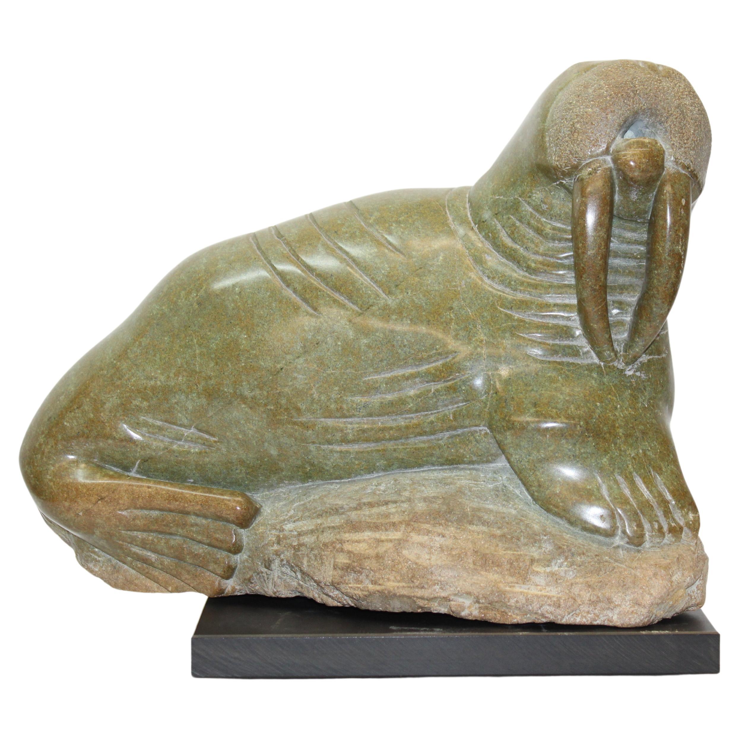 Eskimo Hand Carved Soapstone Walrus