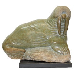 Eskimo Hand Carved Soapstone Walrus