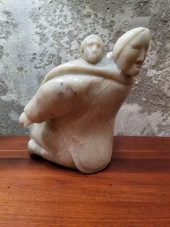 Eskimo / Inuit Mother and Child Soapstone Sculpture