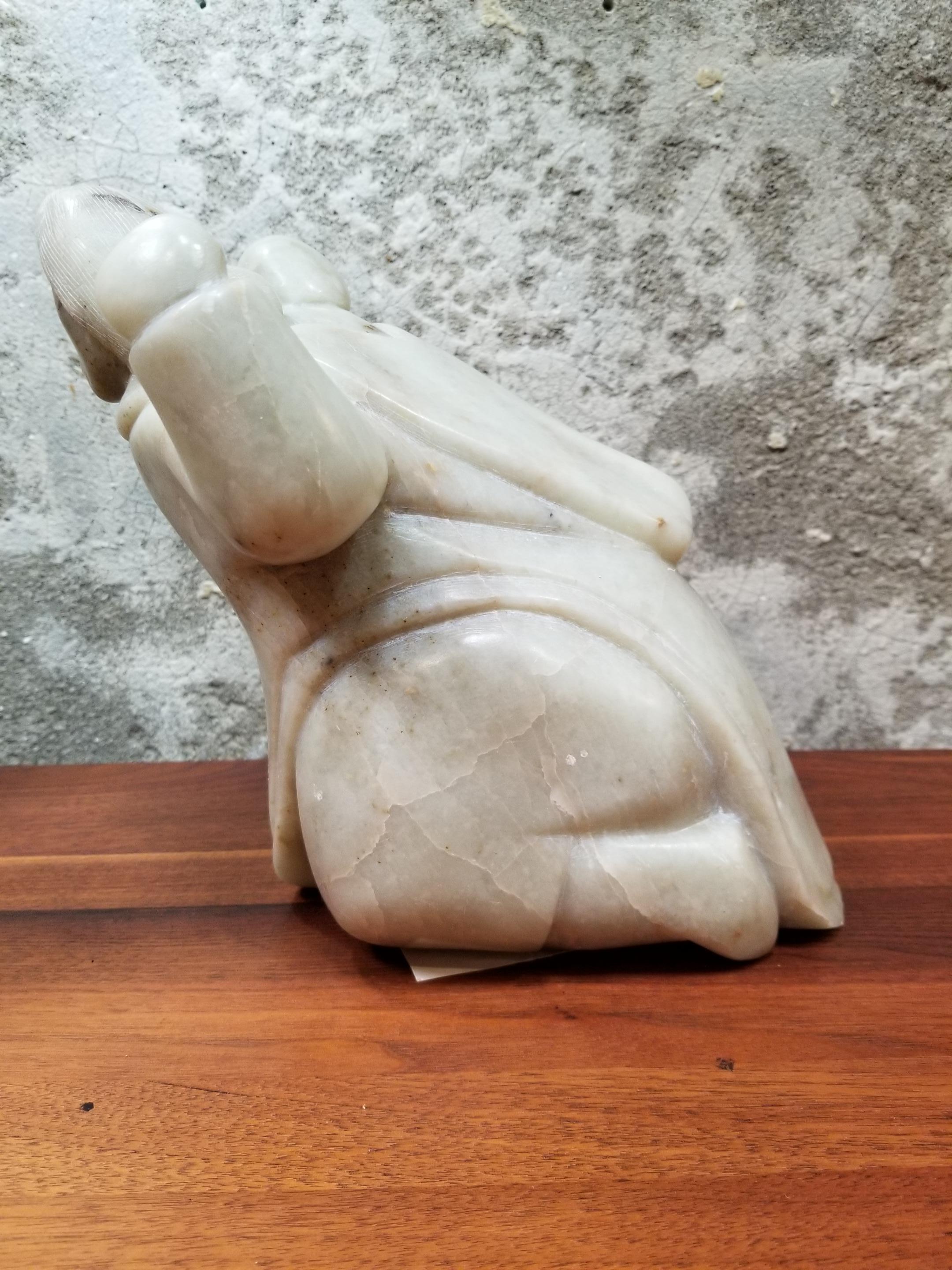 Hand-Carved Eskimo / Inuit Mother and Child Soapstone Sculpture