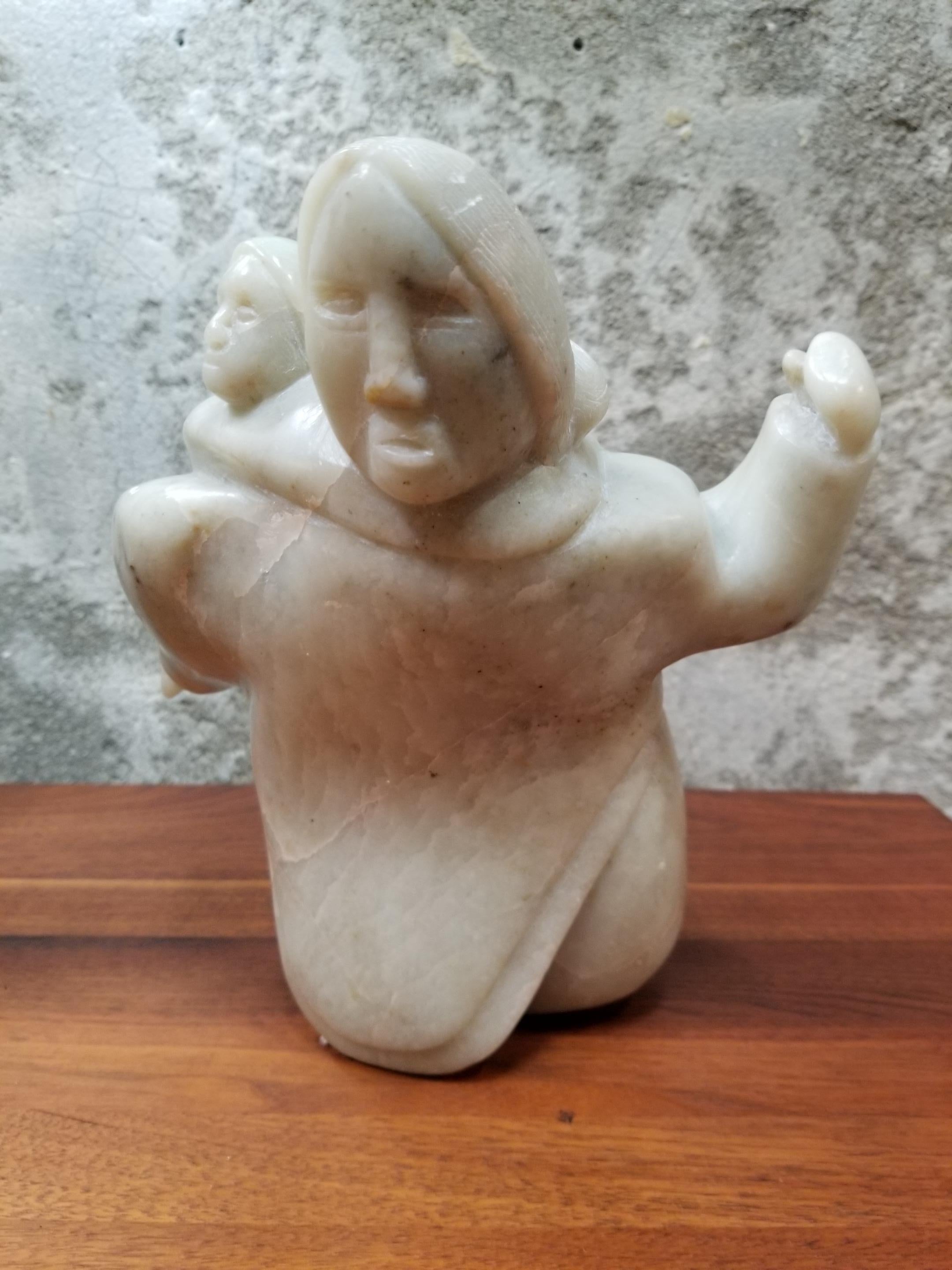 Eskimo / Inuit Mother and Child Soapstone Sculpture In Good Condition In Fulton, CA