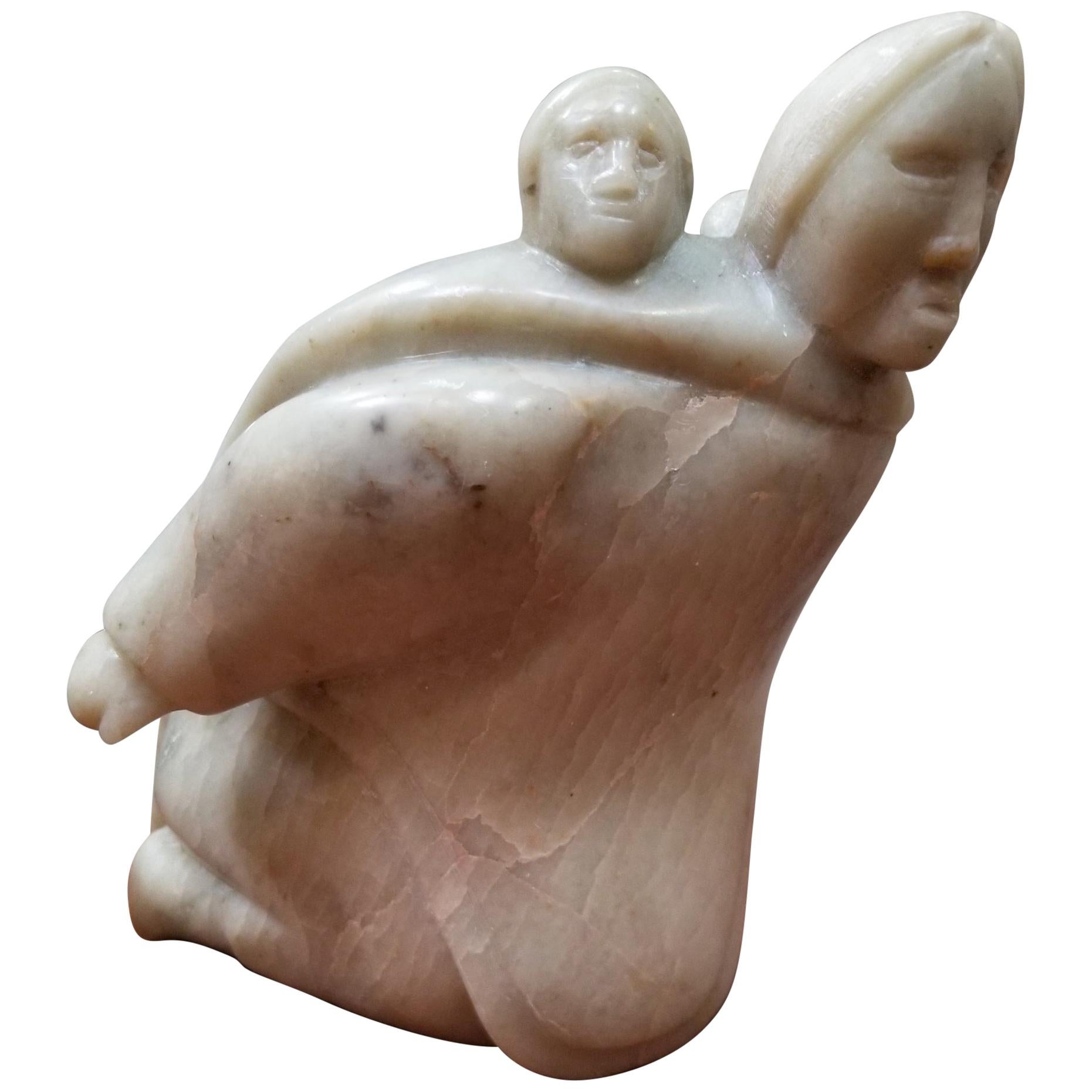 Eskimo / Inuit Mother and Child Soapstone Sculpture