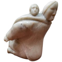 Eskimo / Inuit Mother and Child Soapstone Sculpture