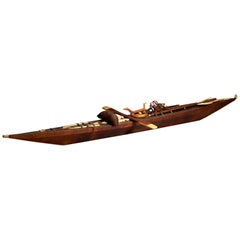 Eskimo Model Kayak, Wood Covered with Seal Skin, Lined with Bone