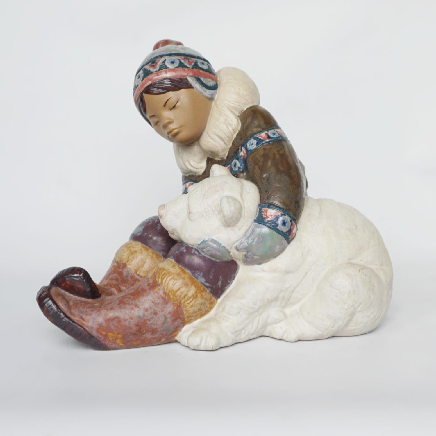 Spanish 'Inuit Girl Playing' Pottery Figurine by Lladró
