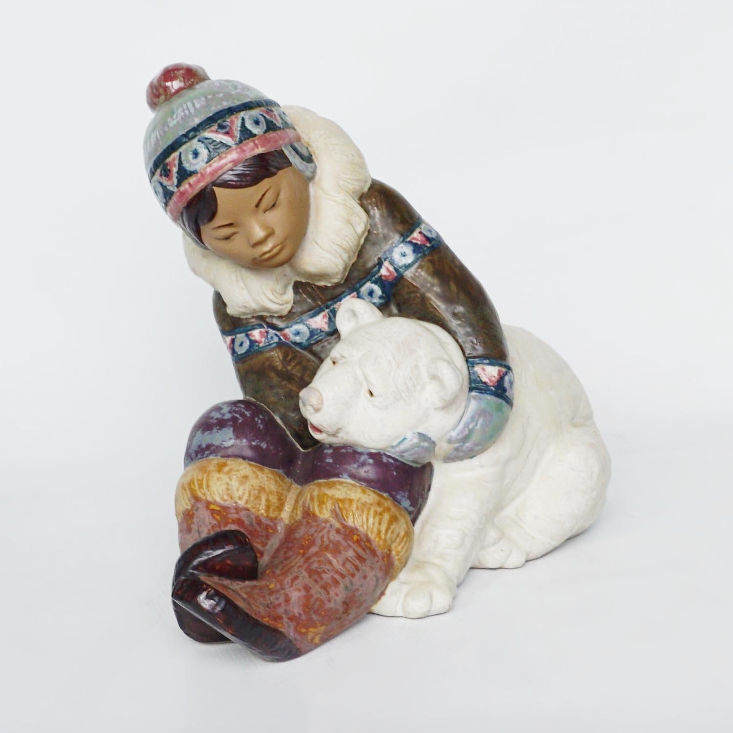 'Inuit Girl Playing' Pottery Figurine by Lladró In Excellent Condition In Forest Row, East Sussex