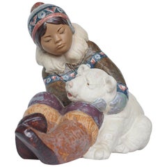 Vintage 'Inuit Girl Playing' Pottery Figurine by Lladró