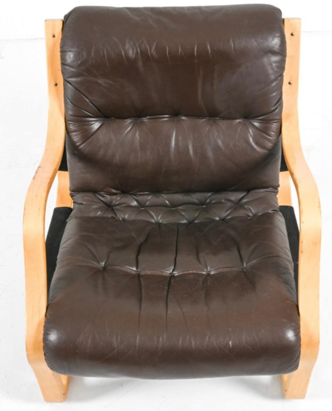 Esko Pajamies for ASKO Leather 'Koivutaru' Lounge Chair For Sale 1