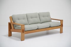 Esko Pajamies Mid-Century 3 Seat Bonanza Sofa Oak Frame Blue Herringbone Fabric.