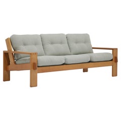 Esko Pajamies Mid-Century 3 Seat Bonanza Sofa Oak Frame Blue Herringbone Fabric.