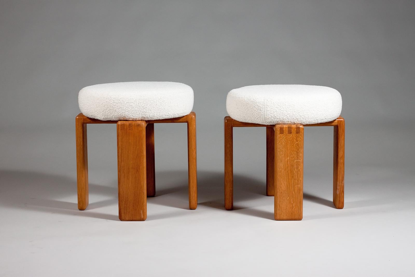 Finnish Esko Pajamies, pair of 1960's Panderosa upholstered oak stools
