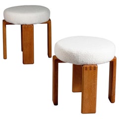 Esko Pajamies, paire de tabourets en chêne rembourrés Panderosa des années 1960
