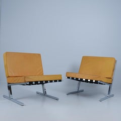 Esko Pajamies & Toivo Korhonen, Pair of Lounge Chairs in Leather and Steel 1960s