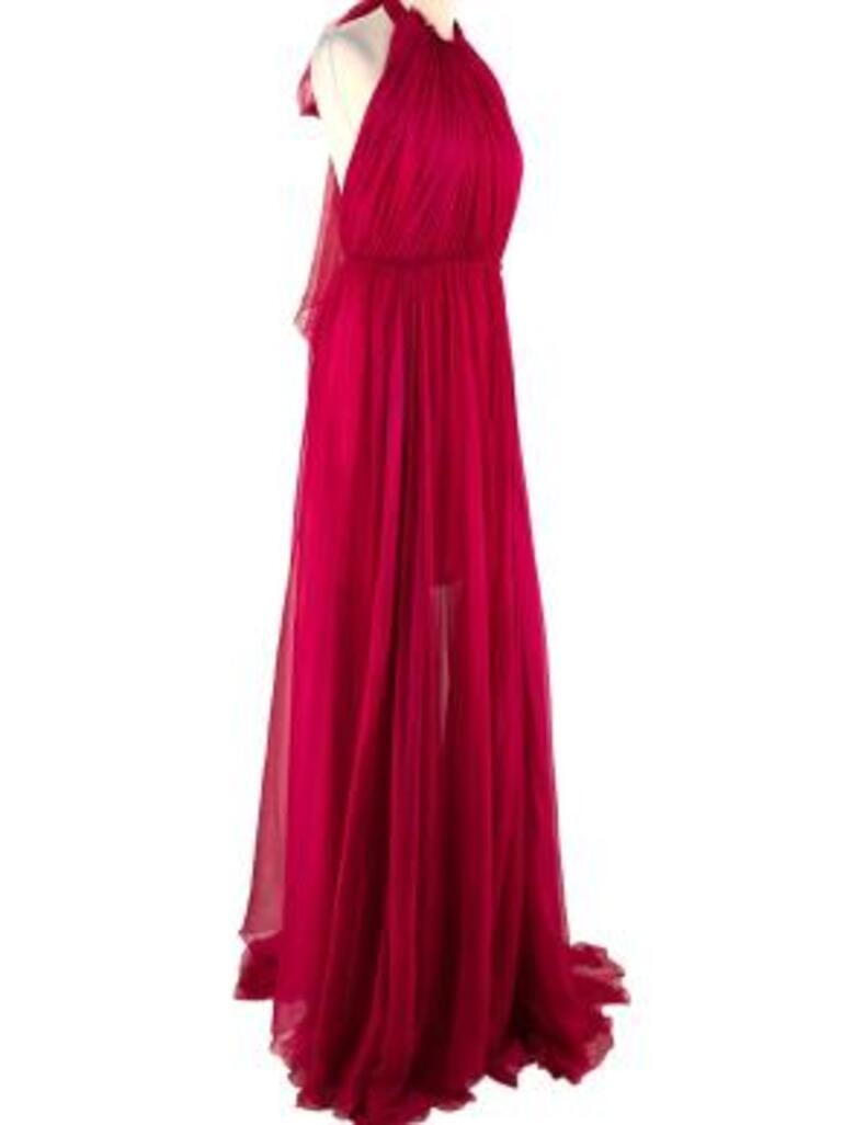 Eslem Pleated Hot Fuscia Silk Evening Gown In Excellent Condition For Sale In London, GB