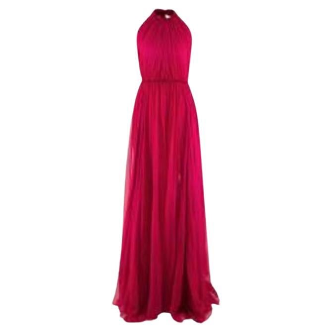 Eslem Pleated Hot Fuscia Silk Evening Gown For Sale