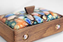 Esmaltes J. Amoros Enamel and Wood Carved Box with Handle