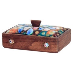 Esmaltes J. Amoros Enamel and Wood Carved Box with Handle