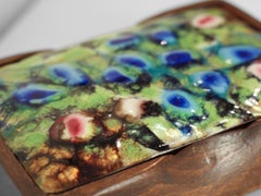 Esmaltes J. Amoros Green Enamel and Wood Carved Box