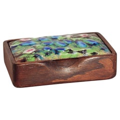 Esmaltes J. Amoros Green Enamel and Wood Carved Box