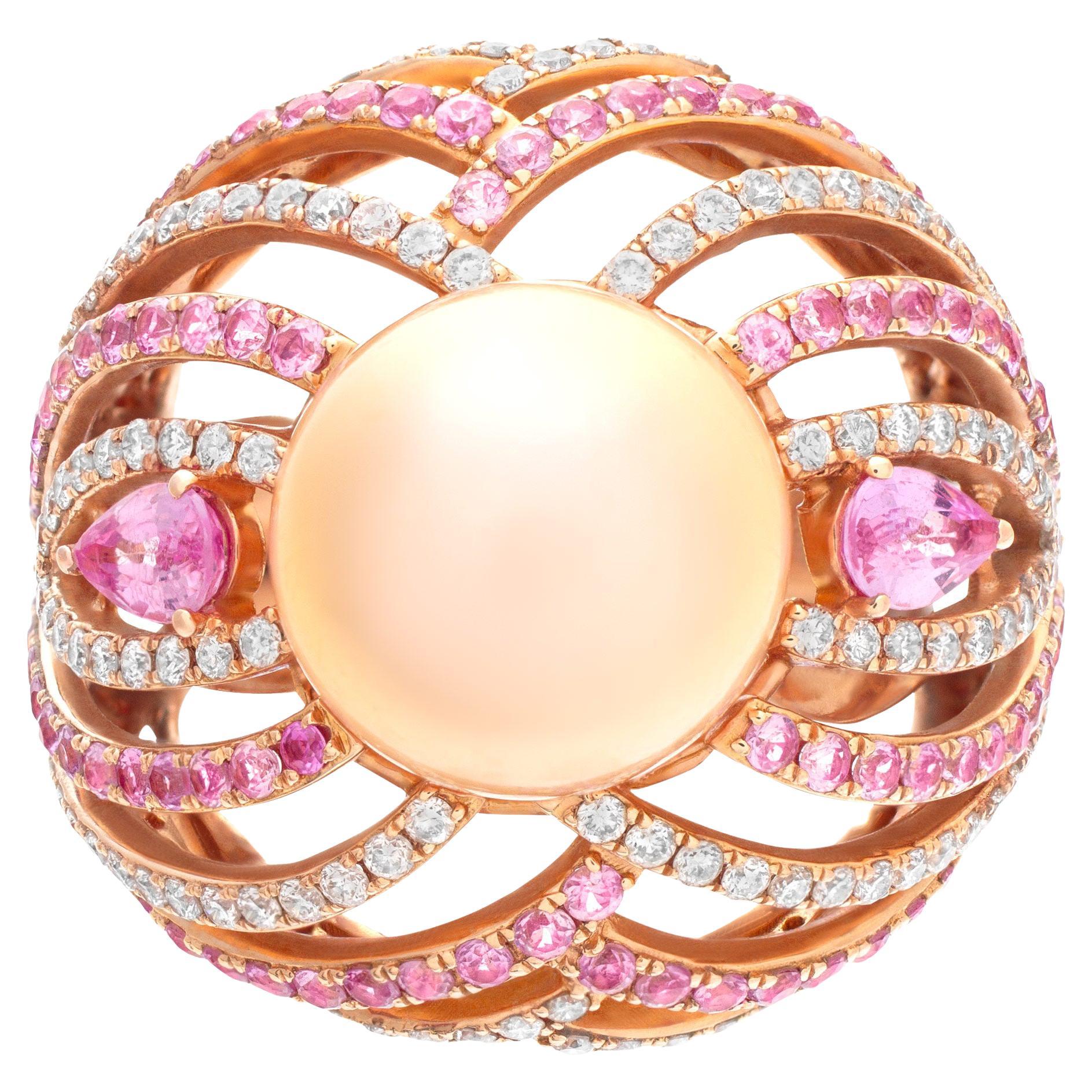 ESME Designer Signed Cocktail Ring with a Golden Pearl For Sale