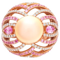 Vintage ESME Designer Signed Cocktail Ring with a Golden Pearl