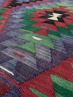 Esme Vintage Turkish Kilim Rug • Blue Violet Anatolian Tribal Flatweave Carpet