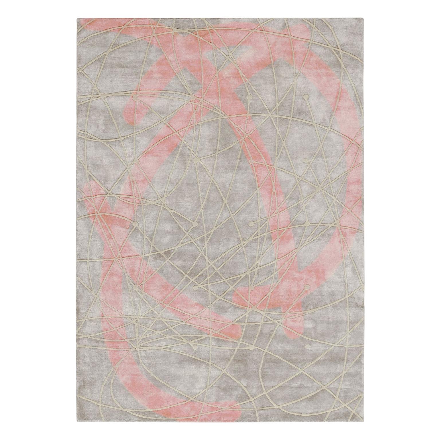 Esodo, Hand Knotted Rug Made in Silk and New Zealand Wool For Sale