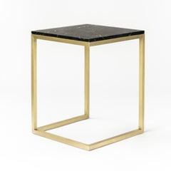 ESOPO Modern Handmade Brass Side Table with Black Marquina Marble Square Top