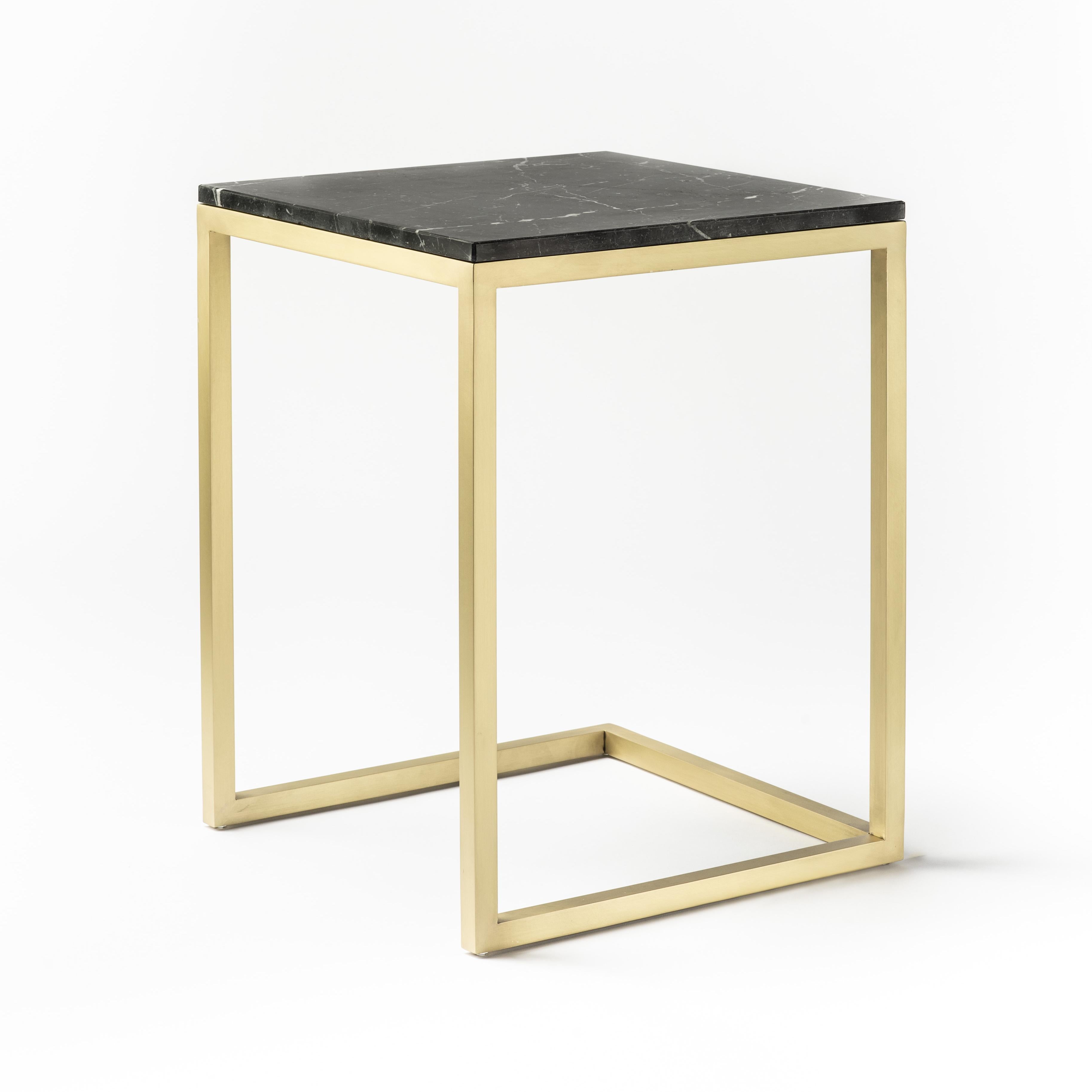 Italian ESOPO Modern Handmade Brass Side Table with Black Marquina Marble Square Top For Sale