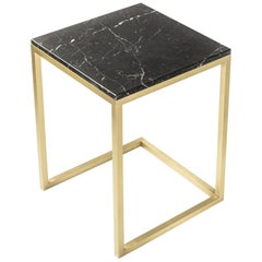 ESOPO Modern Handmade Brass Side Table with Black Marquina Marble Square Top