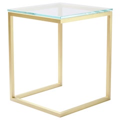 Esopo Modern Handmade Brass Side Table with Glass Square Top